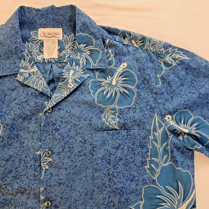 Seawind Mens Short Sleeve Button Up Hawaiian Shirt Blue Floral Vintage Size XL